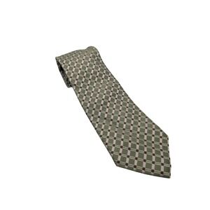 Geoffrey Beene Tie Mens Green Geometric Grid 100% Silk Hand Made Business